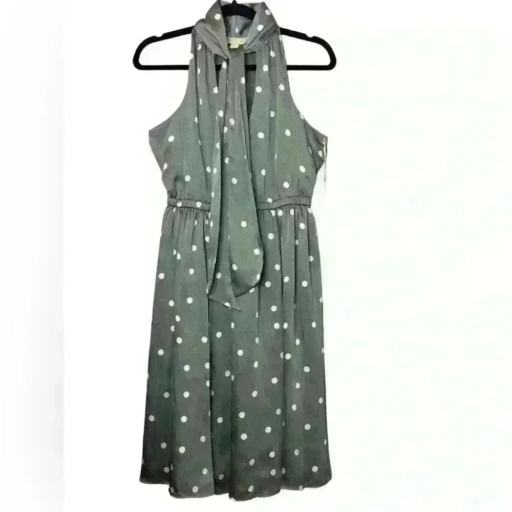 Ryegrass grey dot midi dress polka dot  stretch elastic waist sleeveless size Xs